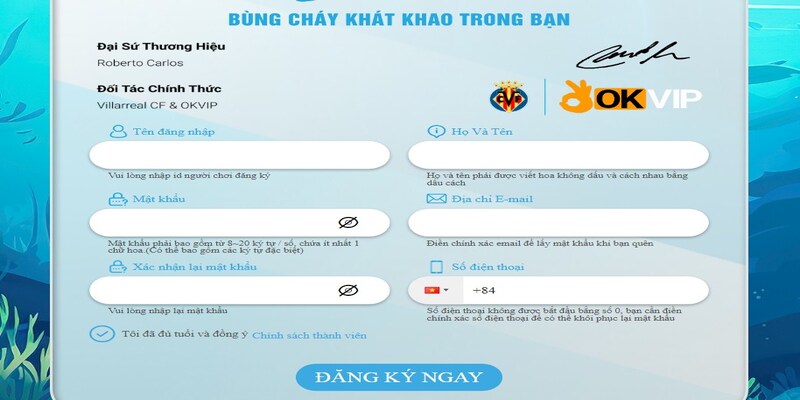Form đăng ký chơi bắn cá 2D tại xoso333