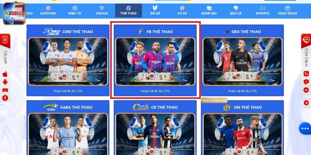 Tìm hiểu về sảnh FB thể thao tại VNSOXO